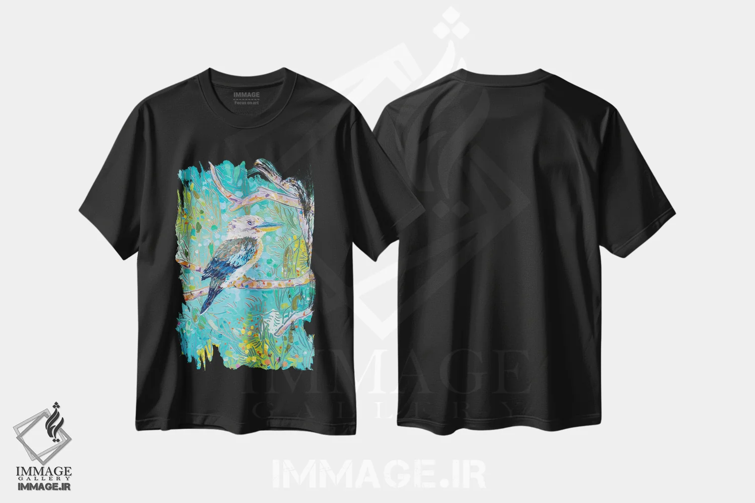 تیشرت مشکی طرح دار کوکابورای بال آبی، دکور معاصر اثر جوزف ویلانوا | فروشگاه ایماژ