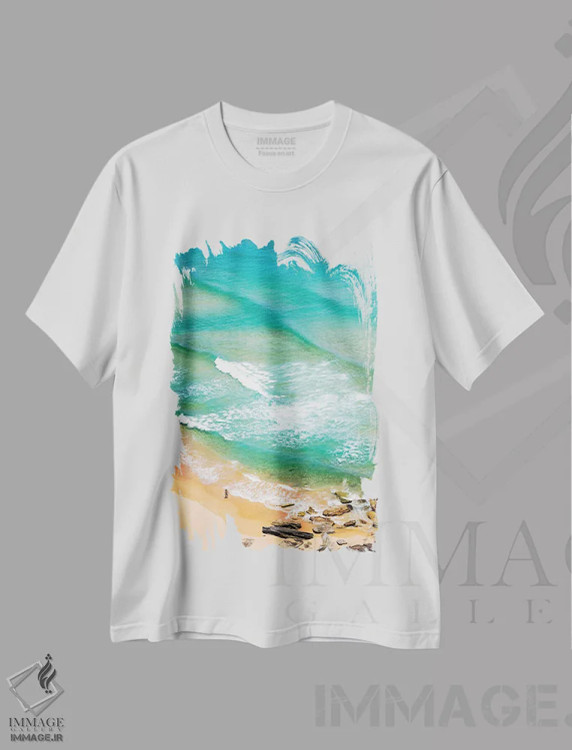 تیشرت سفید طرح دار عابری تنها در ساحل پالم، مدیوم اثر جیمز وودیکا | immage.ir