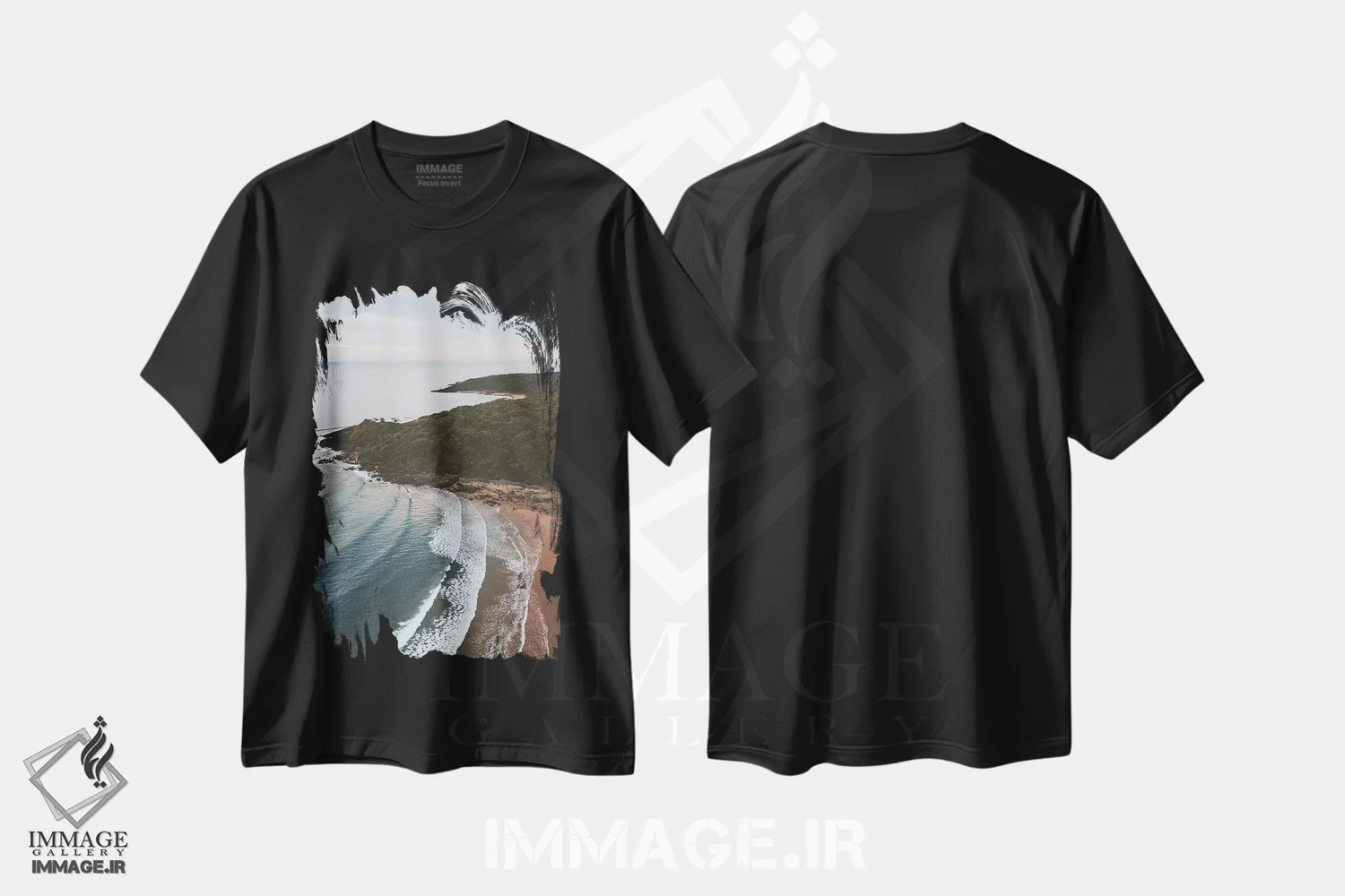 تیشرت مشکی طرح دار نمای هوایی ساحل با حال و هوای خاص، مدیوم اثر جیمز وودیکا | immage.ir