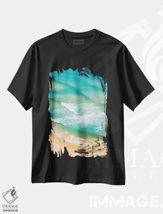 تیشرت مشکی طرح دار عابری تنها در ساحل پالم، مدیوم اثر جیمز وودیکا | فروشگاه ایماژ