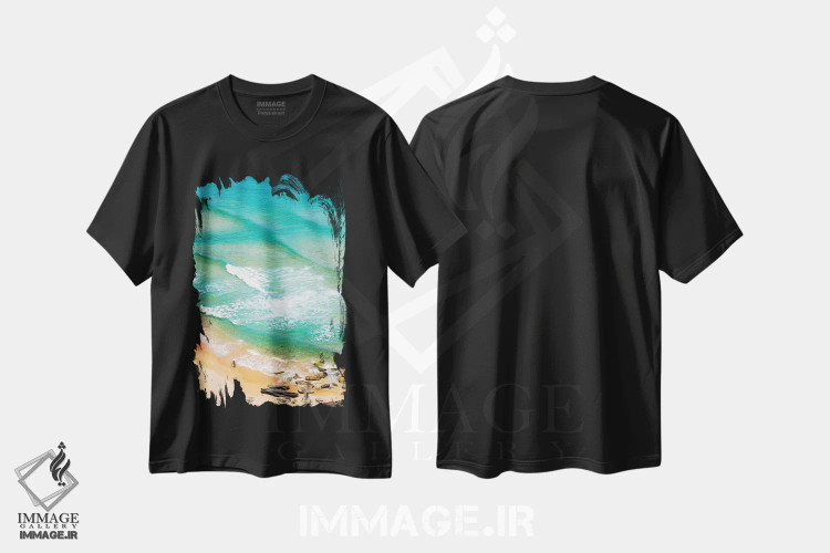 تیشرت مشکی طرح دار عابری تنها در ساحل پالم، مدیوم اثر جیمز وودیکا | فروشگاه ایماژ
