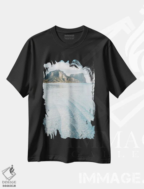 تیشرت مشکی طرح دار ساحل جزیره بهشت، مدیوم اثر جیمز وودیکا | فروشگاه ایماژ