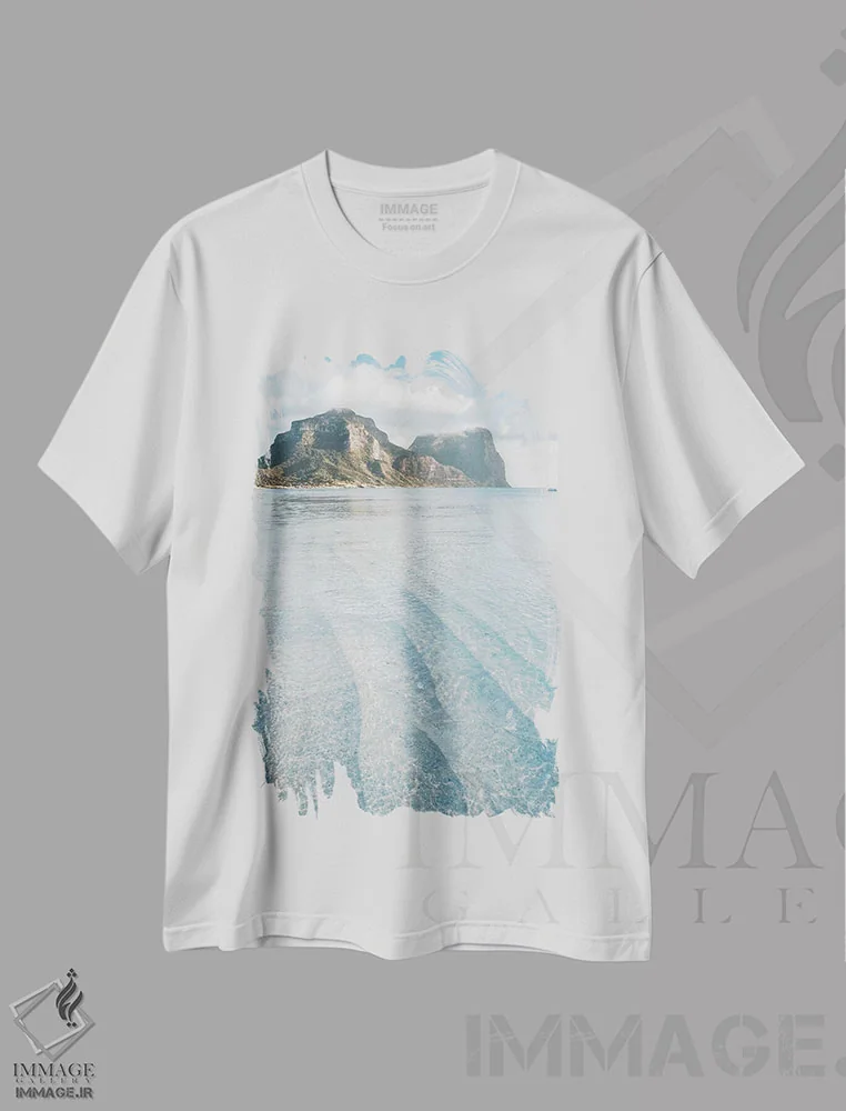 تیشرت سفید طرح دار ساحل جزیره بهشت، مدیوم اثر جیمز وودیکا | immage.ir