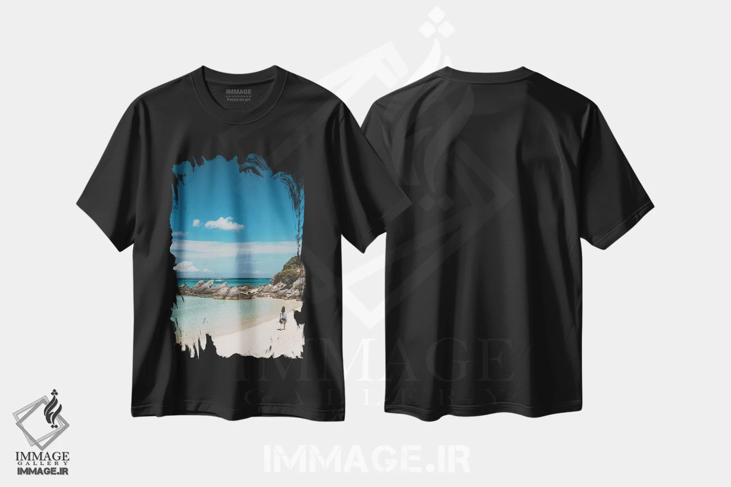 تیشرت مشکی طرح دار خلیج ساحلی بهشتی، مدیوم اثر جیمز وودیکا | immage.ir