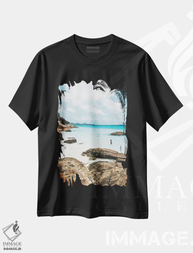 تیشرت مشکی طرح دار دختر با بیکینی در اقیانوس، مدیوم اثر جیمز وودیکا | فروشگاه ایماژ