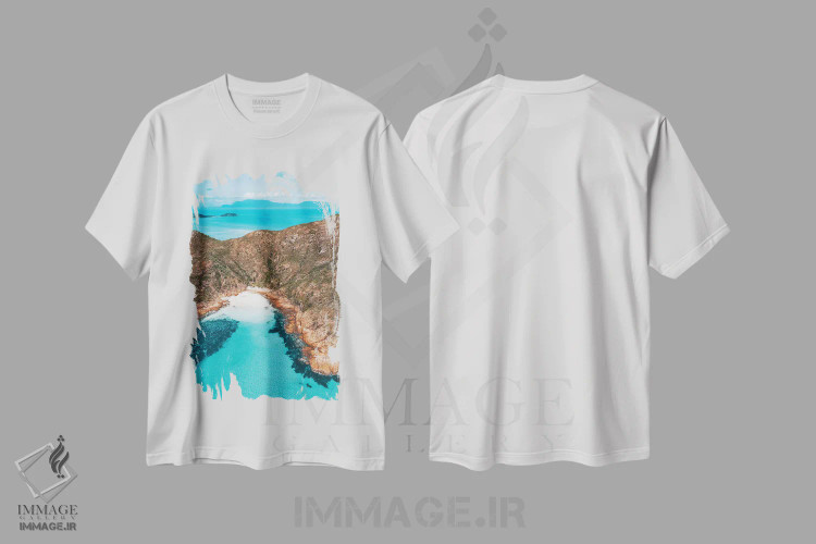 تیشرت سفید طرح دار خلیج جزیره دنج و خلوت، مدیوم اثر جیمز وودیکا | immage.ir