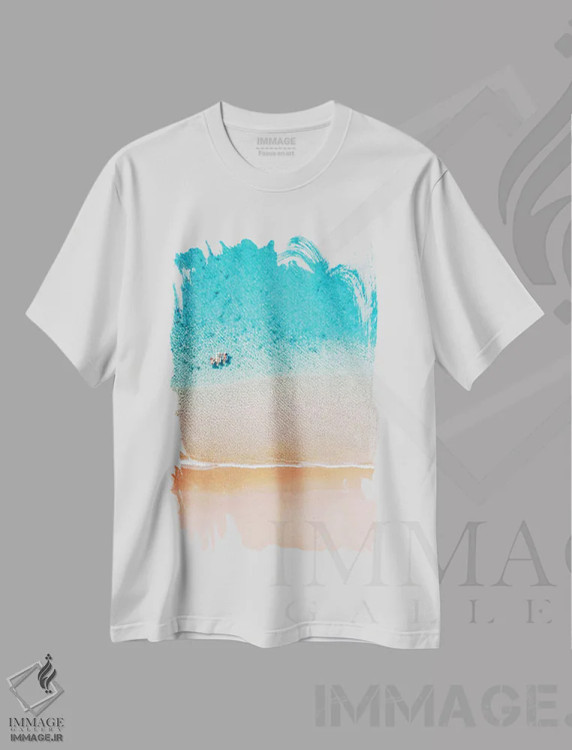 تیشرت سفید طرح دار دوستان شناور تابستانی در ساحل، مدیوم اثر جیمز وودیکا | فروشگاه ایماژ