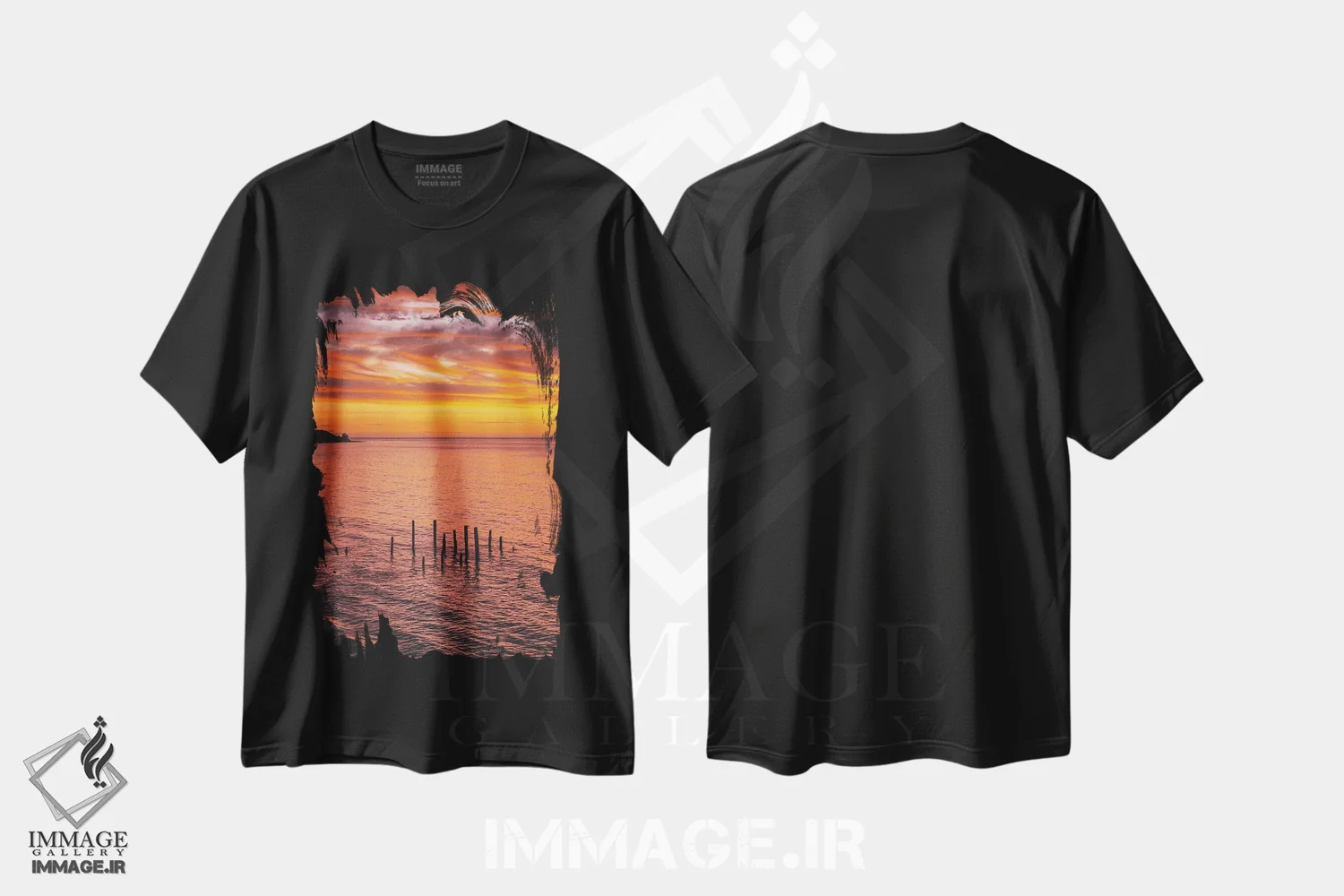 تیشرت مشکی طرح دار پایه های اسکله در غروب، مدیوم اثر جیمز وودیکا | فروشگاه ایماژ