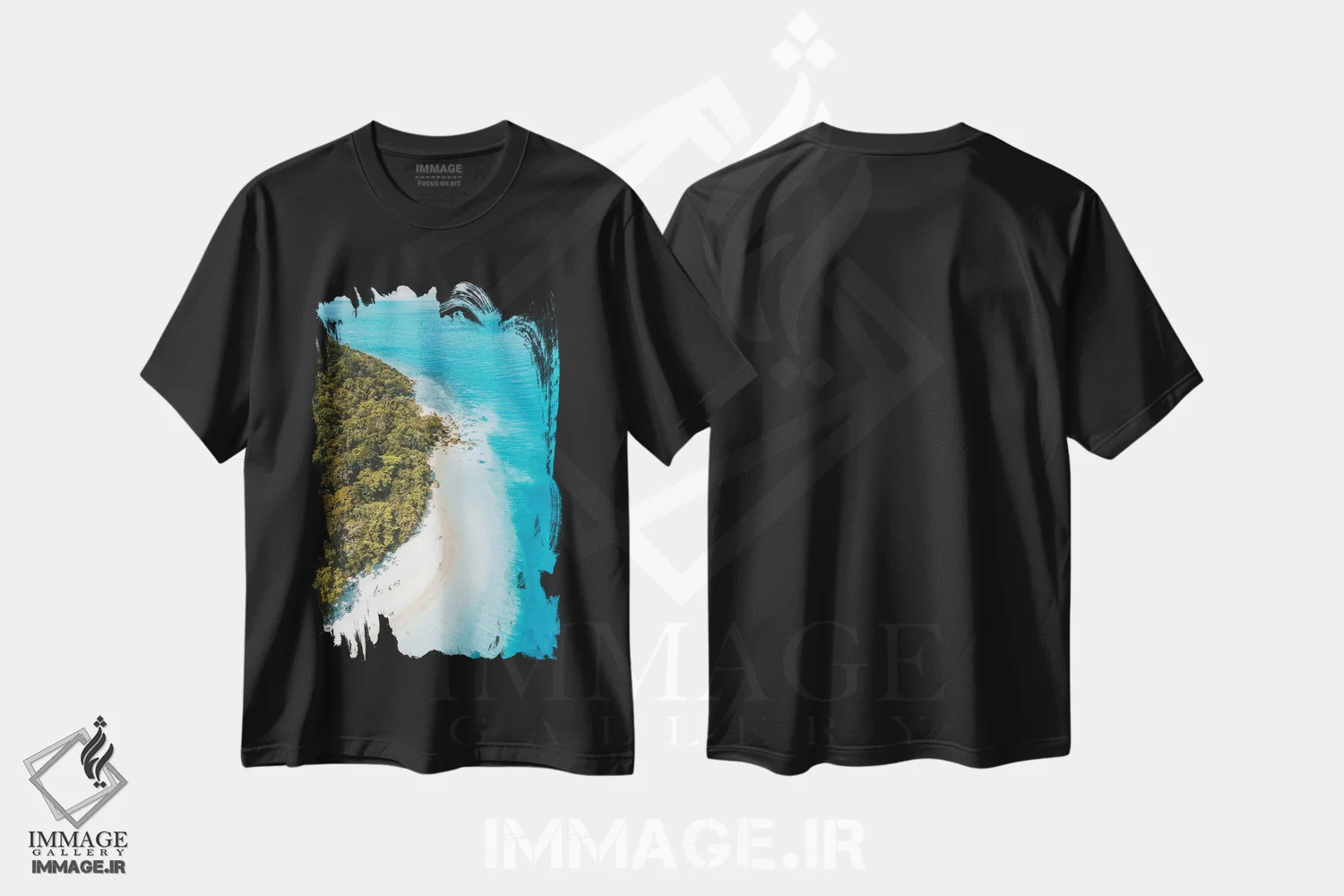 تیشرت مشکی طرح دار نمای هوایی ساحل جزیره گرمسیری، مدیوم اثر جیمز وودیکا | فروشگاه ایماژ
