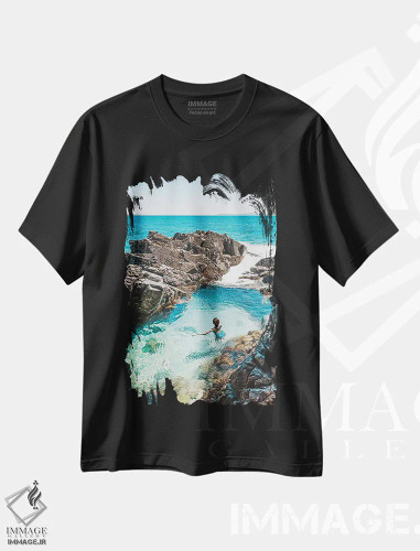 تیشرت مشکی طرح دار شناگر در استخرهای افسانه ای، مدیوم اثر جیمز وودیکا | فروشگاه ایماژ