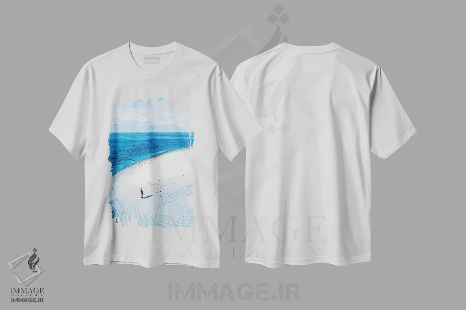 تیشرت سفید طرح دار دختر تنها در جزیره بهشتی خلوت، مدیوم اثر جیمز وودیکا | فروشگاه ایماژ