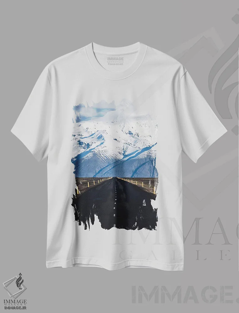 تیشرت سفید طرح دار جاده کوهستانی ایسلند، مدیوم اثر جیمز وودیکا | immage.ir