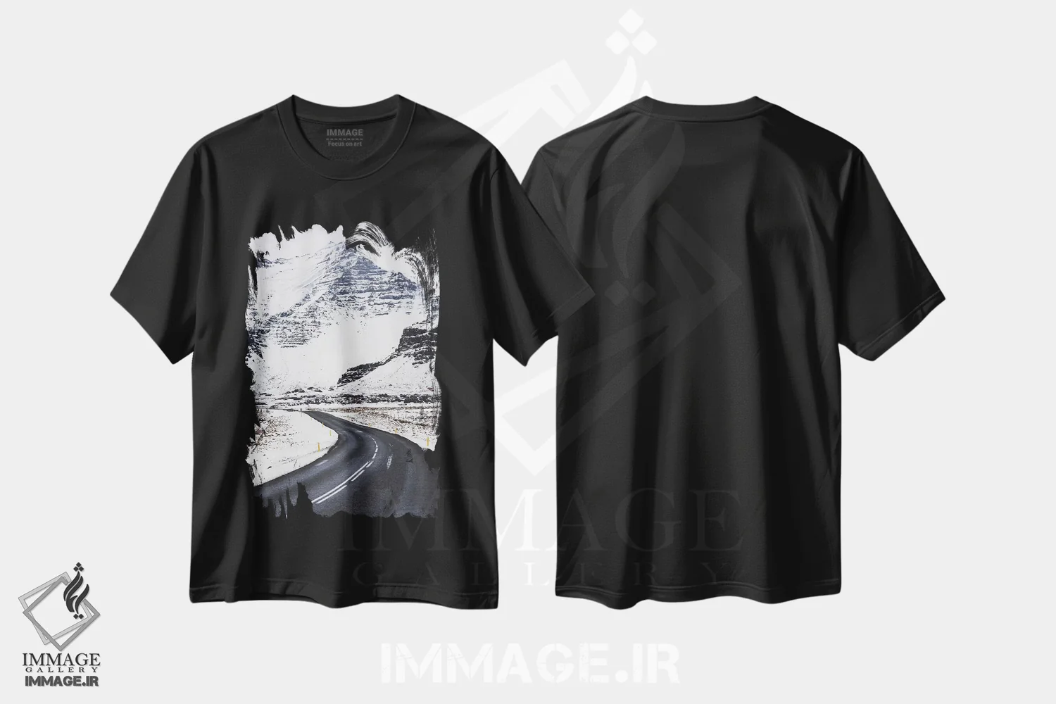 تیشرت مشکی طرح دار جاده زمستانی ایسلند، مدیوم اثر جیمز وودیکا | فروشگاه ایماژ