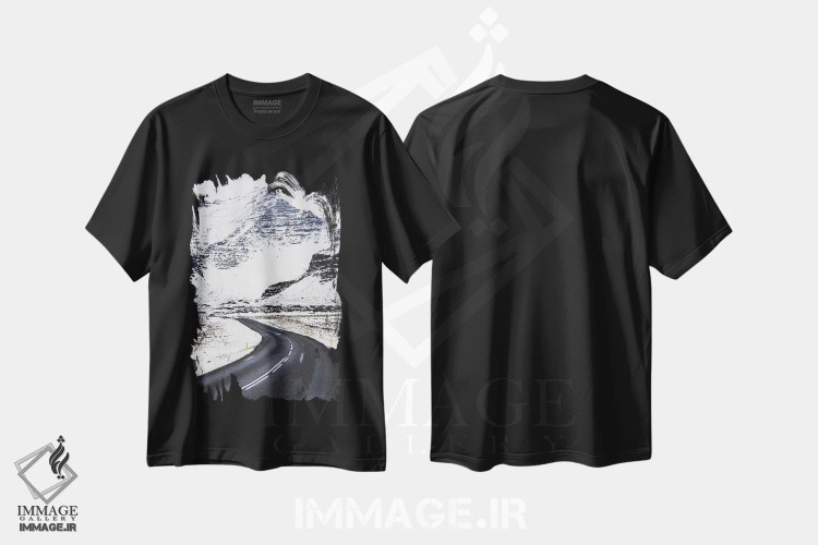 تیشرت مشکی طرح دار جاده زمستانی ایسلند، مدیوم اثر جیمز وودیکا | فروشگاه ایماژ