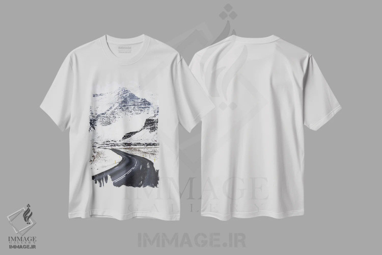 تیشرت سفید طرح دار جاده زمستانی ایسلند، مدیوم اثر جیمز وودیکا | immage.ir