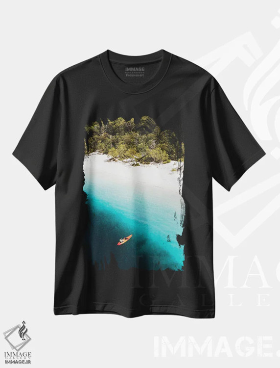 تیشرت مشکی طرح دار قایق ران ساحل دریاچه مک کنزی، مدیوم اثر جیمز وودیکا | immage.ir