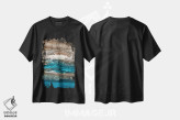 تیشرت مشکی طرح دار نمای هوایی سازه های سنگی خلیج کوچک آرمسترانگ، مدیوم اثر جیمز وودیکا | فروشگاه ایماژ