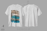 تیشرت سفید طرح دار نمای هوایی سازه های سنگی خلیج کوچک آرمسترانگ، مدیوم اثر جیمز وودیکا | immage.ir