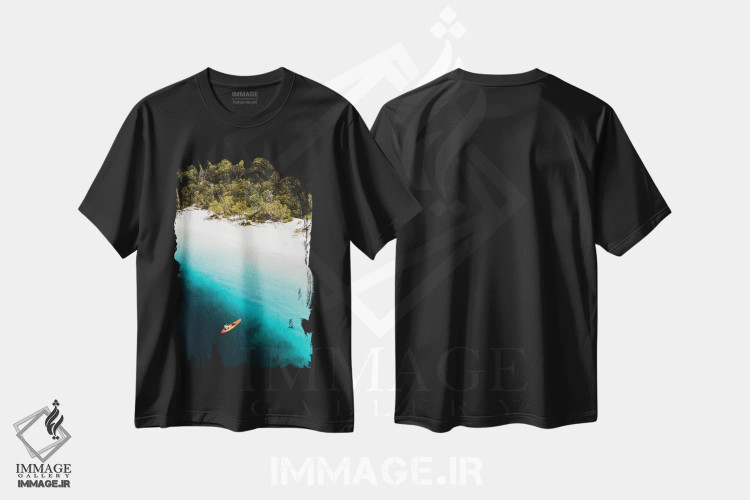 تیشرت مشکی طرح دار قایق ران ساحل دریاچه مک کنزی، مدیوم اثر جیمز وودیکا | immage.ir