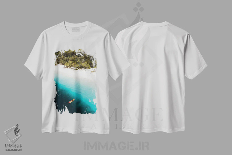 تیشرت سفید طرح دار قایق ران ساحل دریاچه مک کنزی، مدیوم اثر جیمز وودیکا | فروشگاه ایماژ