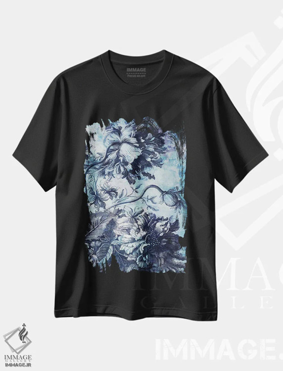 تیشرت مشکی طرح دار شکوفه بوهمیا، دکور بوهمی اثر جکی ون توبل | فروشگاه ایماژ