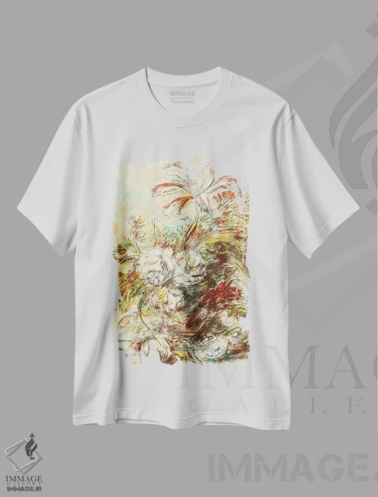 تیشرت سفید طرح دار آبسترهٔ هلندی، آبستره اثر جکی ون توبل | immage.ir