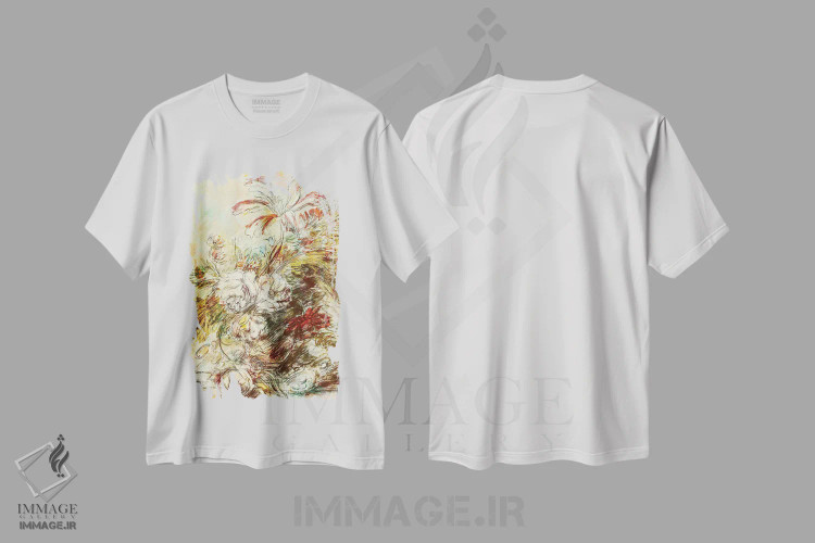 تیشرت سفید طرح دار آبسترهٔ هلندی، آبستره اثر جکی ون توبل | immage.ir