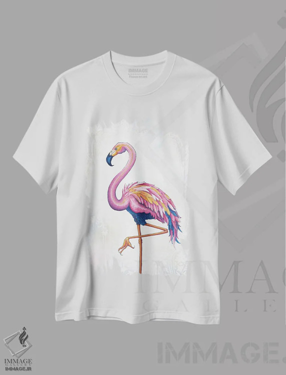 تیشرت سفید طرح دار فلامینگو، دکور معاصر اثر جکی ون توبل | فروشگاه ایماژ