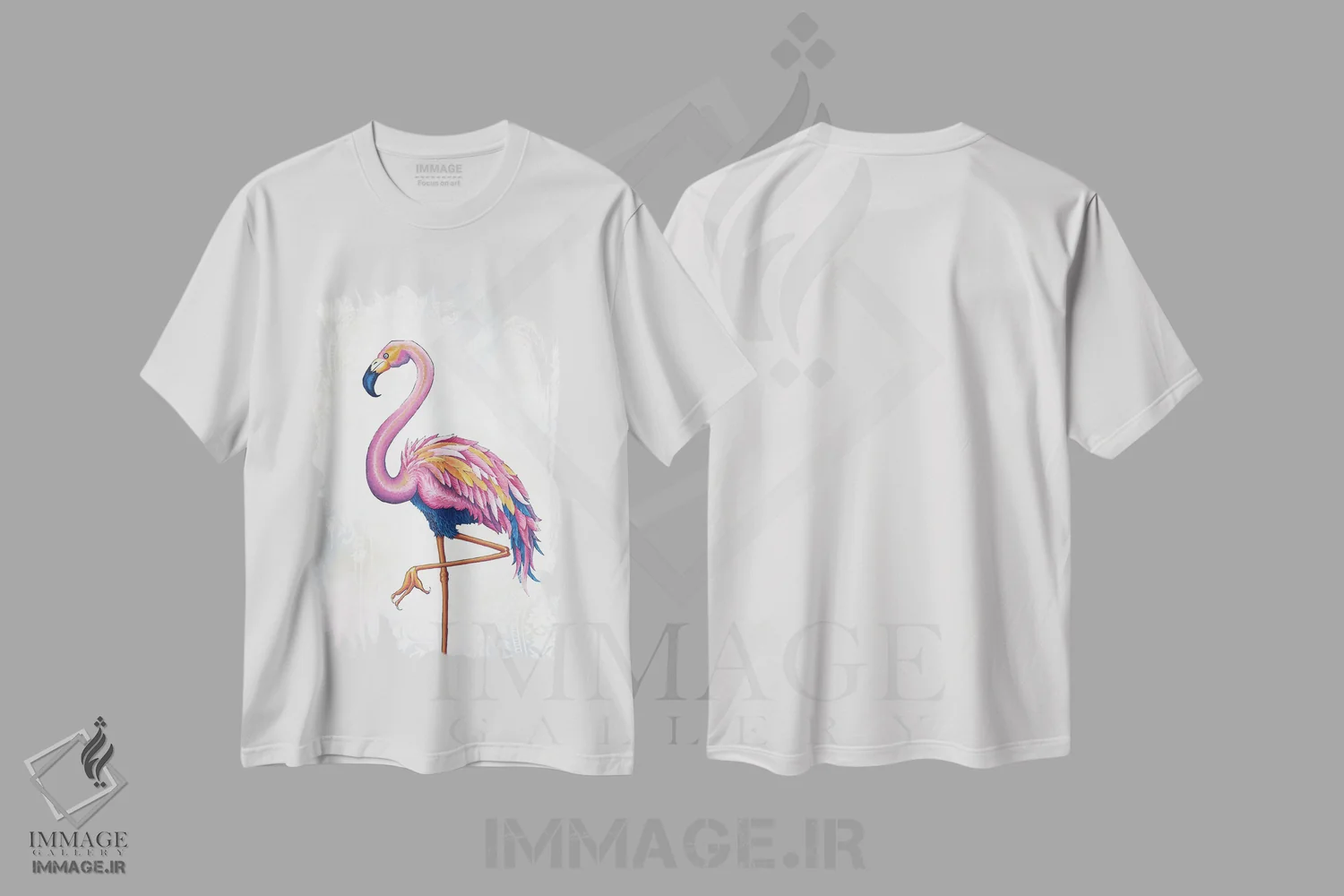 تیشرت سفید طرح دار فلامینگو، دکور معاصر اثر جکی ون توبل | فروشگاه ایماژ