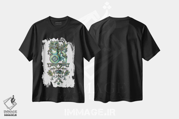 تیشرت مشکی طرح دار پودل فو مان I، دکور آسیایی اثر جکی ون توبل | فروشگاه ایماژ