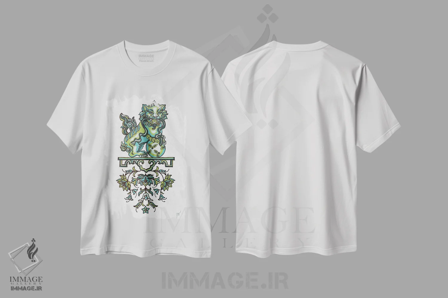 تیشرت سفید طرح دار پودل فو مان II، دکور آسیایی اثر جکی ون توبل | فروشگاه ایماژ