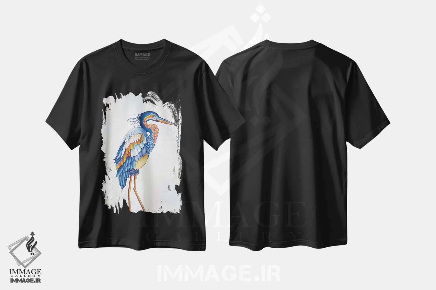 تیشرت مشکی طرح دار حواصیل، دکور معاصر اثر جکی ون توبل | فروشگاه ایماژ