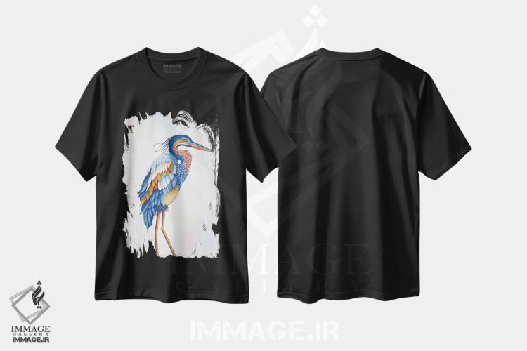 تیشرت مشکی طرح دار حواصیل، دکور معاصر اثر جکی ون توبل | فروشگاه ایماژ