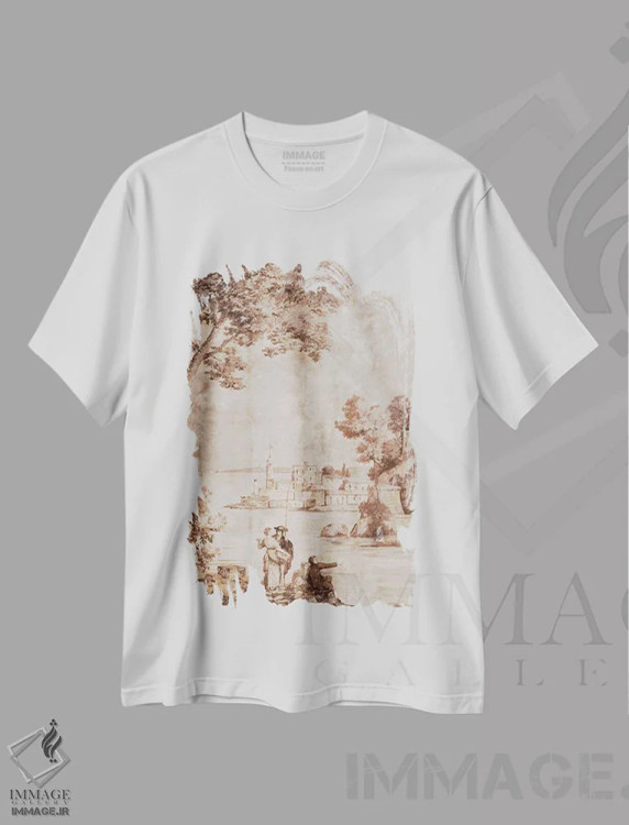 تیشرت سفید طرح دار سبک ایتالیایی، دکور معاصر اثر جکی ون توبل | فروشگاه ایماژ