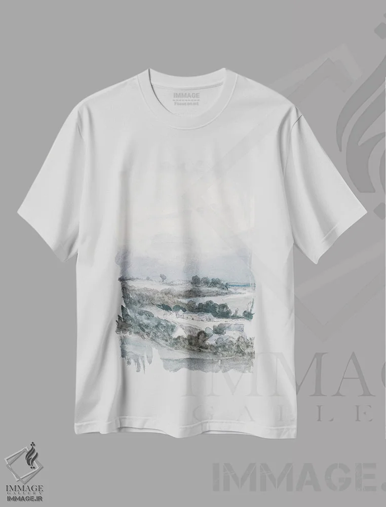 تیشرت سفید طرح دار مه صبحگاهی I، آبستره اثر جکی ون توبل | immage.ir
