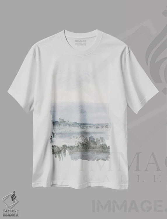 تیشرت سفید طرح دار مه صبحگاهی II، آبستره اثر جکی ون توبل | فروشگاه ایماژ