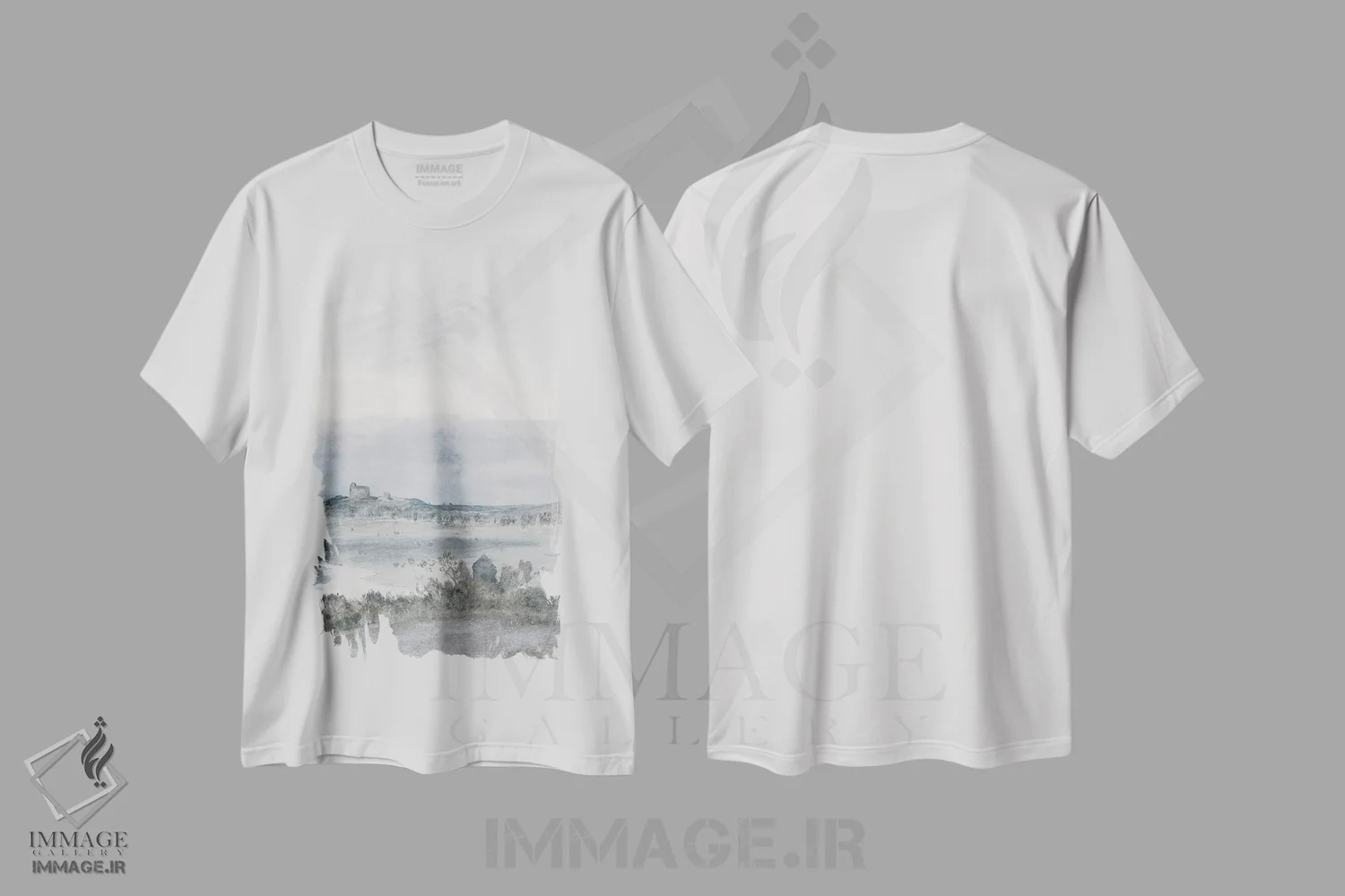 تیشرت سفید طرح دار مه صبحگاهی II، آبستره اثر جکی ون توبل | فروشگاه ایماژ