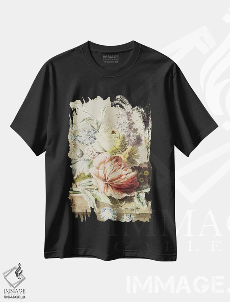 تیشرت مشکی طرح دار گل فروش، دکور معاصر اثر جکی ون توبل | فروشگاه ایماژ