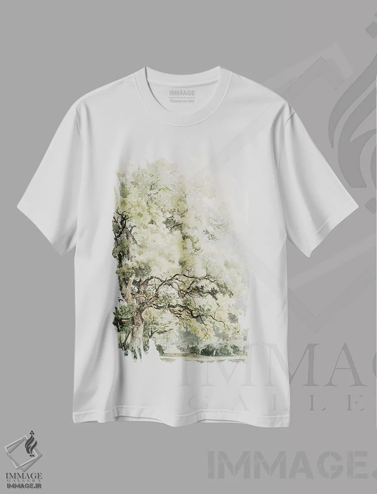 تیشرت سفید طرح دار درخت بلوط، دکور معاصر اثر جکی ون توبل | فروشگاه ایماژ