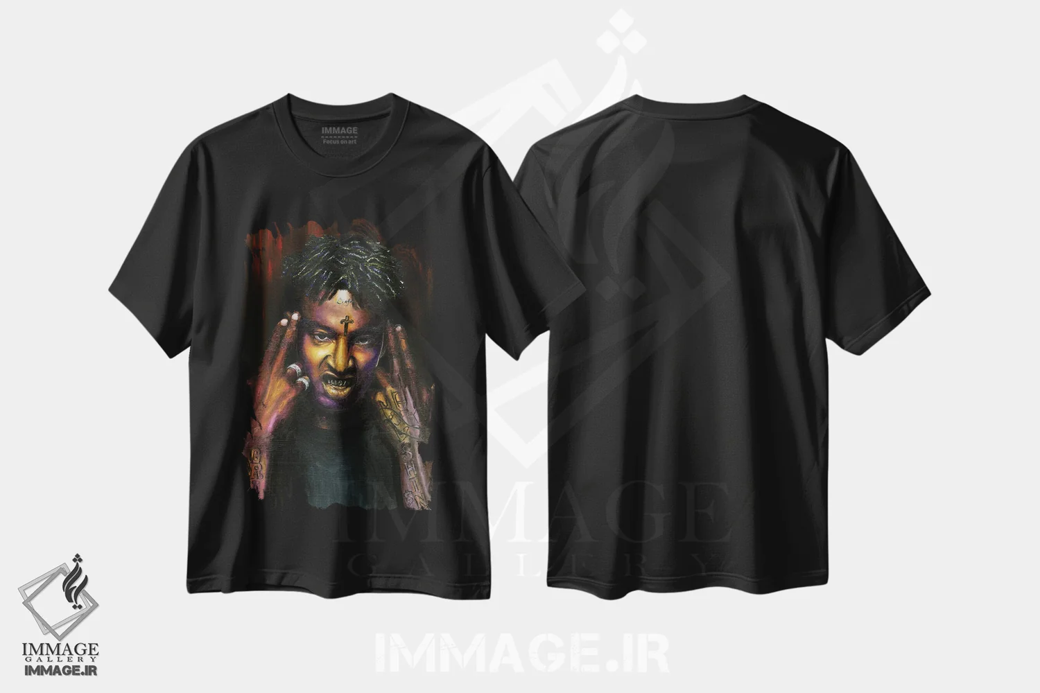 تیشرت مشکی طرح دار ۲۱ ساویج، دست نقاشی و طراحی دستی اثر جناویو لویی | immage.ir