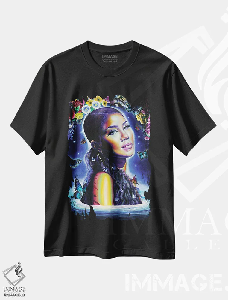 تیشرت مشکی طرح دار جنه، مدیوم اثر جناویو لویی | فروشگاه ایماژ