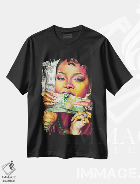 تیشرت مشکی طرح دار ریحانا ۲، مدیوم اثر جناویو لویی | فروشگاه ایماژ