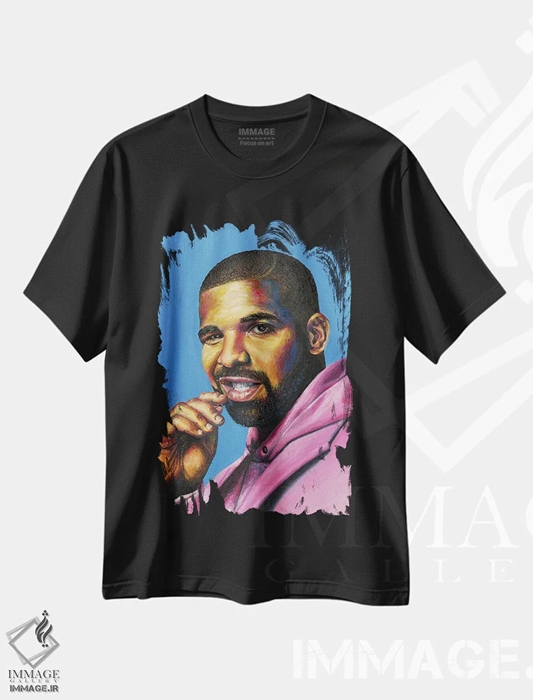 تیشرت مشکی طرح دار دریک، مدیوم اثر جناویو لویی | immage.ir