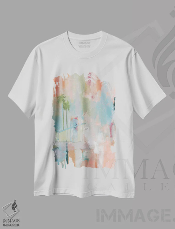 تیشرت سفید طرح دار زندگی در صحرا II، آبستره اثر یان وایس | immage.ir
