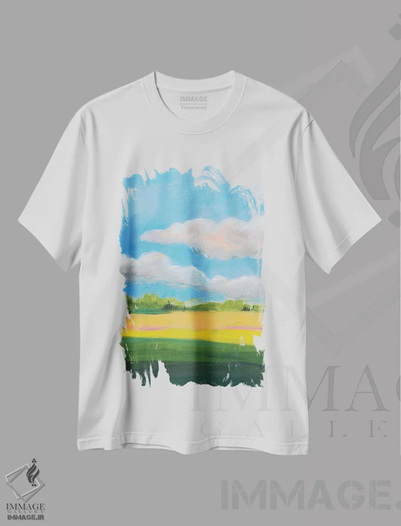 تیشرت سفید طرح دار زیر آسمان ابری I، مدیوم اثر یان وایس | فروشگاه ایماژ