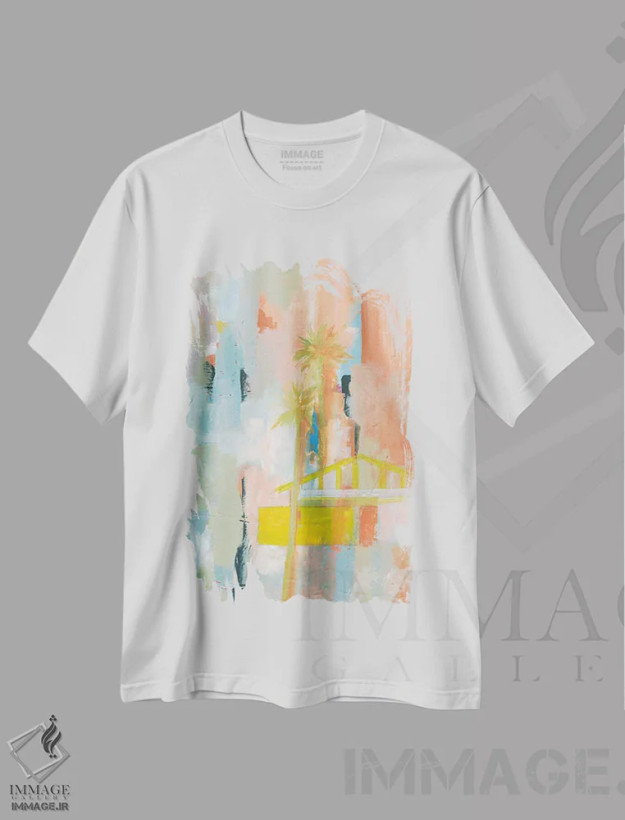تیشرت سفید طرح دار زندگی در صحرا I، آبستره اثر یان وایس | فروشگاه ایماژ