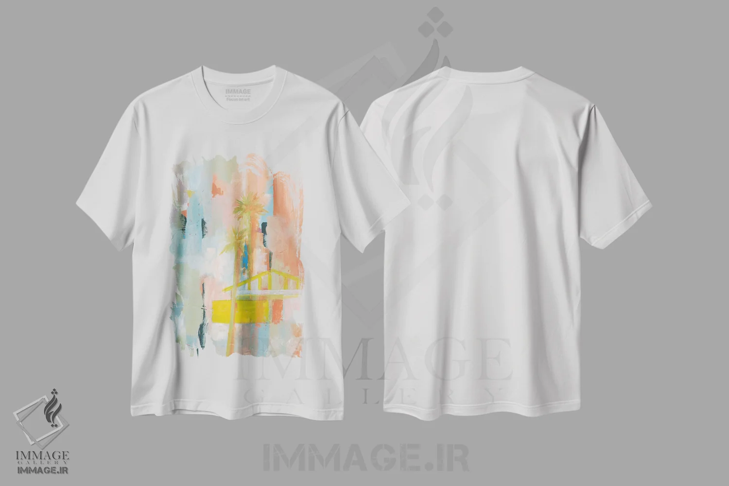 تیشرت سفید طرح دار زندگی در صحرا I، آبستره اثر یان وایس | فروشگاه ایماژ