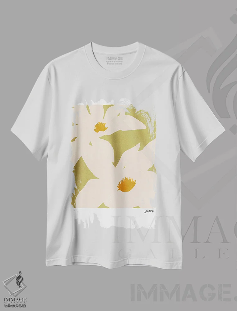 تیشرت سفید طرح دار گل انتزاعی II، آبستره اثر استودیو جن وانگ | immage.ir