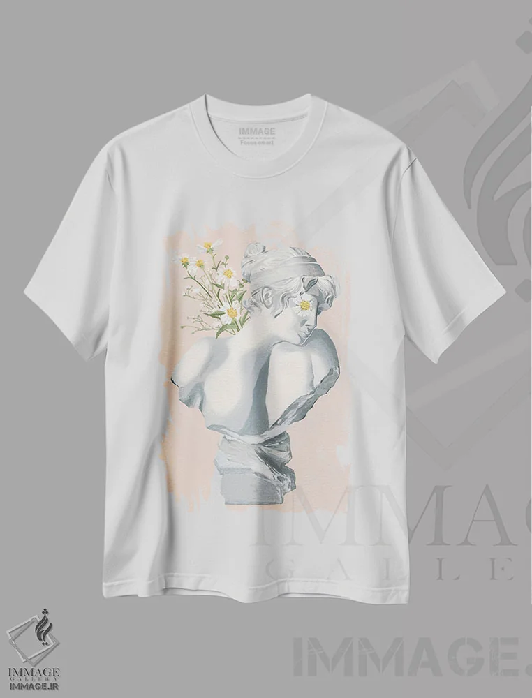 تیشرت سفید طرح دار مجسمه نیم تنه یونانی، دکور معاصر اثر استودیو جن وانگ | immage.ir
