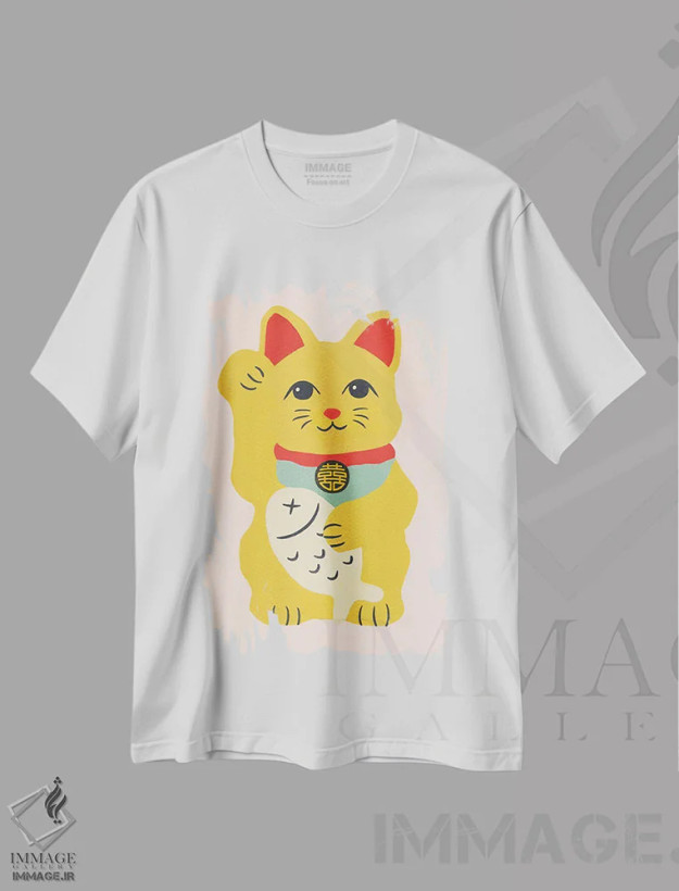 تیشرت سفید طرح دار گربه خوش شانس، دکور معاصر اثر استودیو جن وانگ | فروشگاه ایماژ